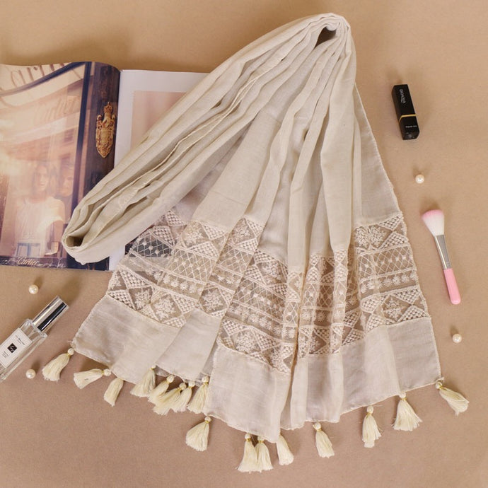 Cotton Lace Hijabs with Tassels