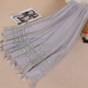 Cotton Lace Hijabs with Tassels