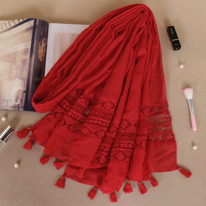 Cotton Lace Hijabs with Tassels